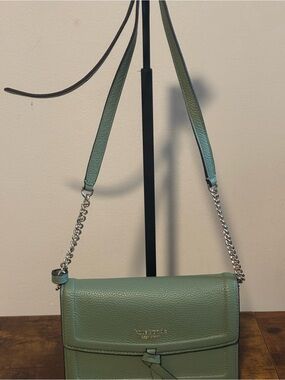 kate spade mint green pebbled leather crossbody with silver chain